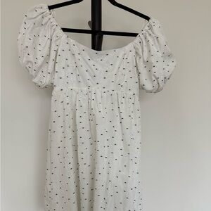Moon River Ivory Dress with Navy Dots